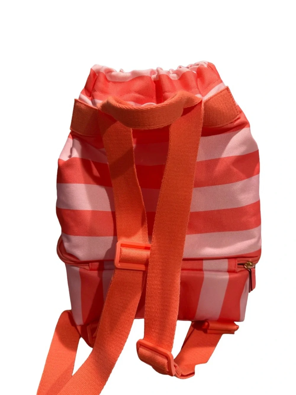 Victoria's Secret Beach Coral and Light Pink Striped Drawstring Cooler/Backpack - Picture 2 of 5